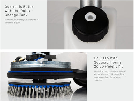 Orbot Lio cordless orbital machine features: brush head and battery